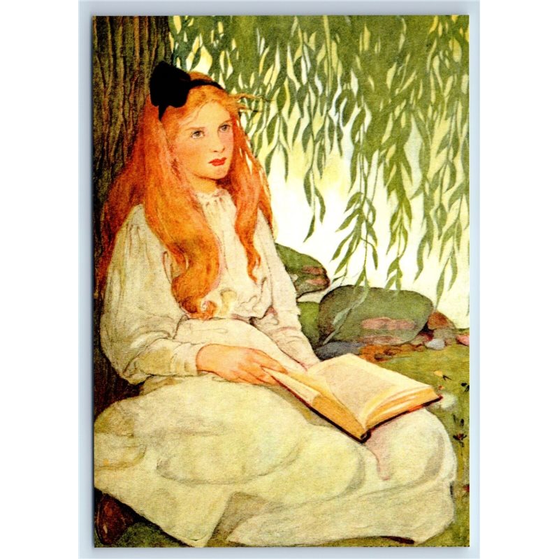 PRETTY YOUNG LADY read Book on Open Air by SMITH New Unposted Postcard
