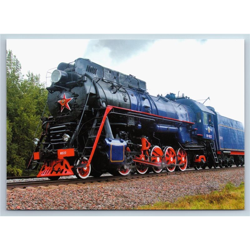 OLD SOVIET STEAM LOCOMOTIVE LV-0522 Red star New Unposted Postcard