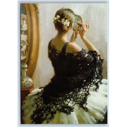 BALLERINA in old black shawl Ballet by Vostrezova New Unposted Postcard
