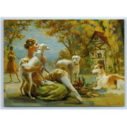 BALLERINA with a dog Ballet Giselle by Vostrezova New Unposted Postcard