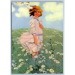 LITTLE GIRL in sailor costume on field of daisies New Unposted Postcard