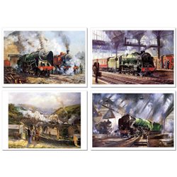 LOCOMOTIVE Train Railroad Railway Station by Alan Fearnley SET of 28 Postcards