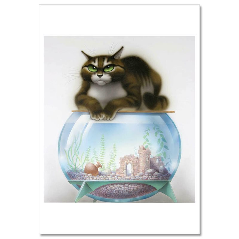 Economic CAT and aquarium Where are the fishes? Russian Unposted Postcard