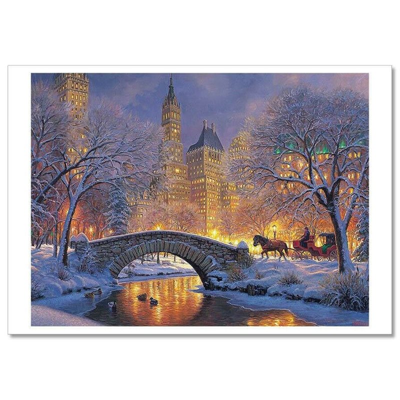 ART ~ XMas House Cab Cart Bridge Horse River by Mark Keathley Modern Postcard