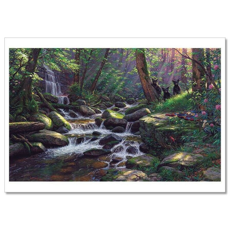 ART ~ GRIZZLY BEAR Teddy Creek Forest waterfall Mark Keathley Modern Postcard