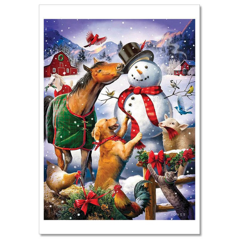 SNOWMAN & DOG Sheep Horse CHRISTMAS Funny New Unposted Postcard