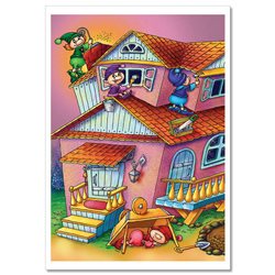 GNOME Dwarves are building a house FUNNY Tale New Unposted Postcard