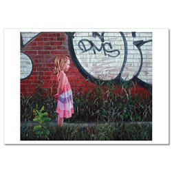 LITTLE GIRL in pink dress on Wall Graffiti City New Unposted Postcard