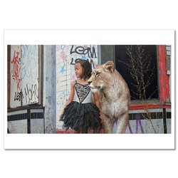 LITTLE GIRL with Lioness Friends Graffiti New Unposted Postcard