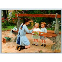 LITTLE GIRLS & BOY play with Grape DOLL in Park by Gilbert New Postcard