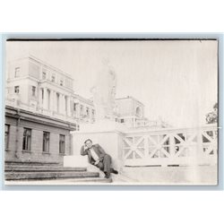 1950s HANDSOME YOUNG MAN on steps Bridge Russian Soviet photo