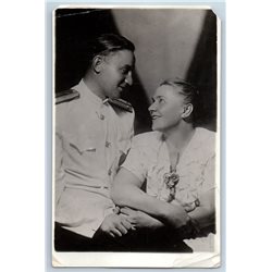 1950s SOVIET MILITARY OFFICER & WOMAN Couple Russin Photo