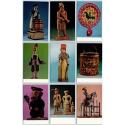 1970 RUSSIAN FOLK WOODEN TOYS Doll Ethnic Figurine RARE SET of 16 Russian postcards