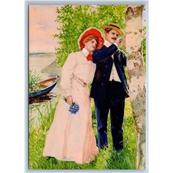 YOUNG WOMAN & MAN in Garden Love Couple by Jenny Nyström New Postcard