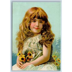 PRETTY LITTLE GIRL with bouquet Flowers Portrait New Unposted Postcard