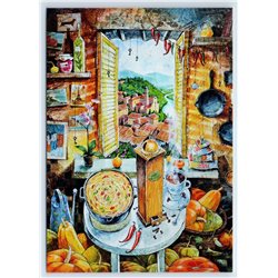 PIZZA of HAPPINESS Kitchen coffee grinder Spaghetti Window New Postcard
