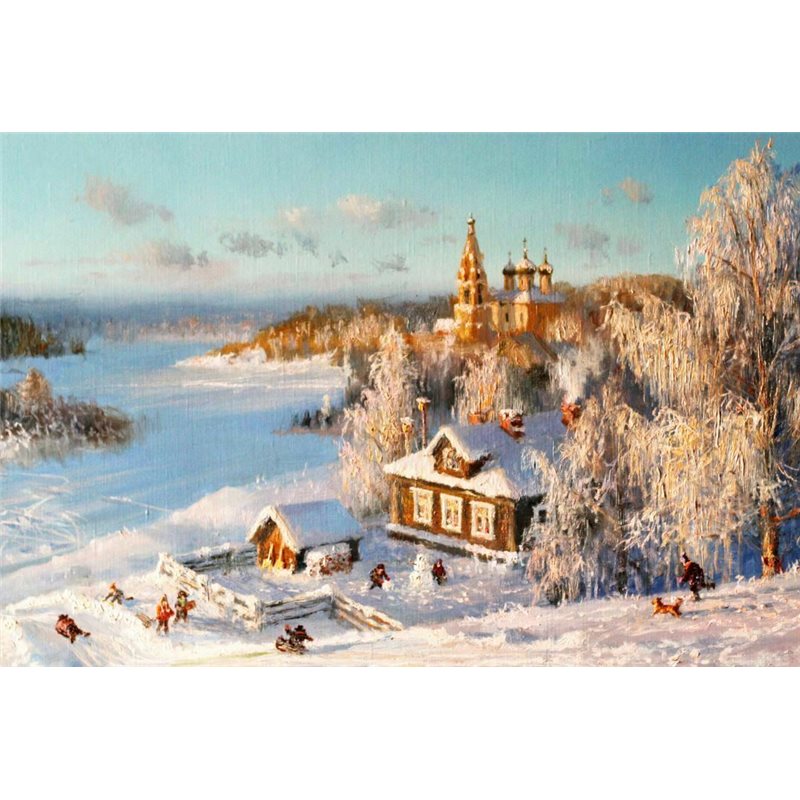 RUSSIAN SNOW WINTER Peasant village Forest Church New Unposted Postcard