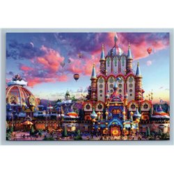 FAIRYTALE CITY Bright Palace like Disney Baloons in Sky Russian Unposted Postcard