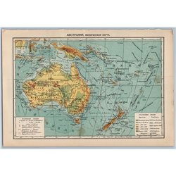 1929 MAP of AUSTRALIA Physical Map OCEAN by GGK VSNH USSR Soviet Rare