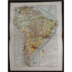 1929 MAP of SOUTH AMERICA Venezuela Brazil by GGK VSNH USSR Soviet Rare