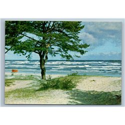Latvia USSR  Billows Waves Sea View Tree Coastline Unique Old Vintage Postcard