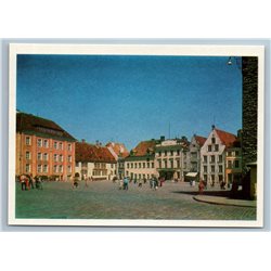 Tallin Estonia Town Hall Square View Buildings Visitors Old Vintage Postcard