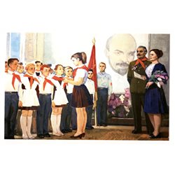 Admission to Soviet Pioneers School Children Socialist Realism Russian postcard