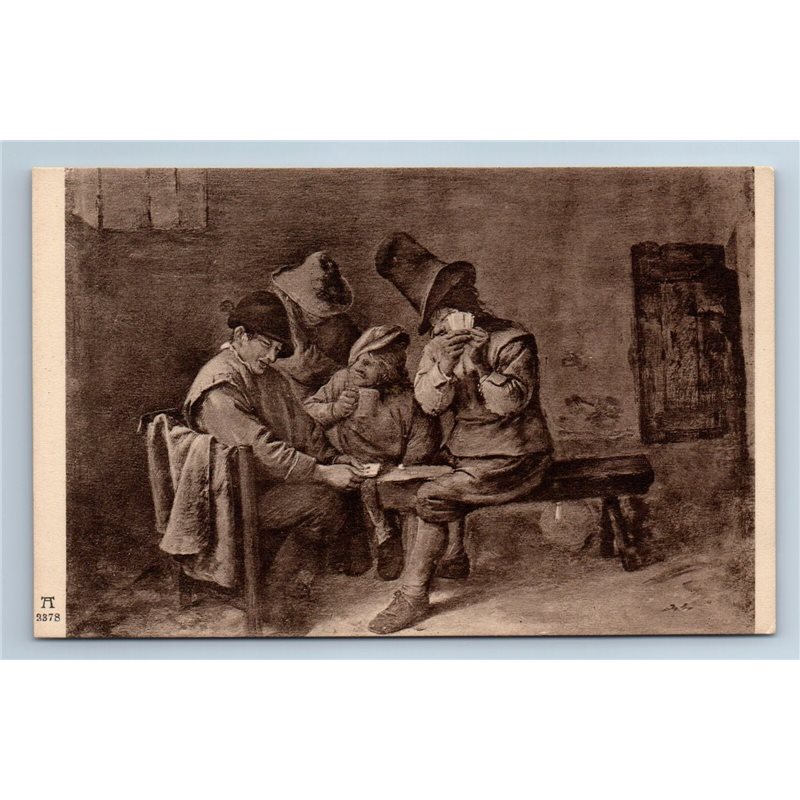 1920s TWO CARD PLAYERS play Game Old Fashion by Brouwer Old Anique Postcard
