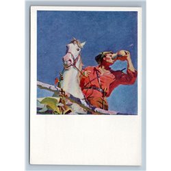 1965 THIRST Red Army Cavalry on Horse Propaganda by Bozhiy Art Vintage Postcard