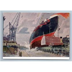 1960 ATOMIC NUCLEAR SHIP LENIN launching Sea Propaganda Soviet USSR Postcard