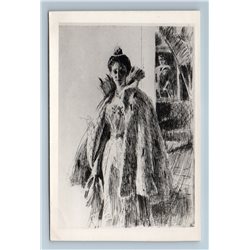 WOMAN LADY Portrait Countess ANDERS ZORN Etching on RARE Vintage Postcard
