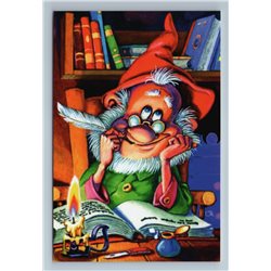 FUNNY GNOME Dwarf wrote Book Candle Library Tale New Unposted Postcard