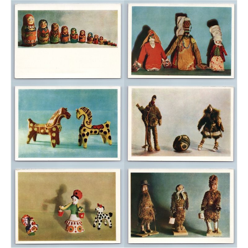 1964 RUSSIAN FOLK TOYS Doll Ethnic Figurine USSR Republics RARE SET 12 Postcards