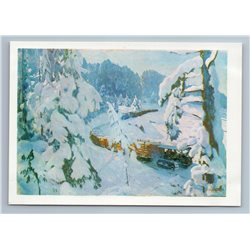 1972 LOGGING in WINTER Snow Forest Industry by Rylov Art Vintage Postcard