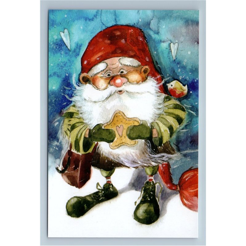 CHRISTMAS GNOME dwarf leprechaun Snow Winter Forest Funny Russian New Postcard