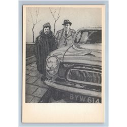 1957 History of success New Car Man n Woman by Ruskin Spear Soviet USSR Postcard