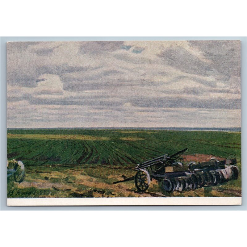 1955 KOLKHOZ on Altai First shoots Plow Field Landscape USSR Vintage Postcard