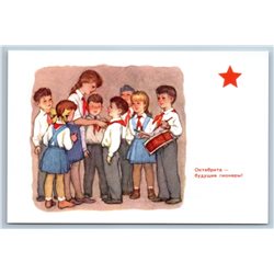Octobrists future Pioneers School Boy Girl Socialist Realism Russian postcard