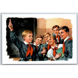 Soviet schoolchildren in school uniform GUNDOBIN Socialist Russian postcard