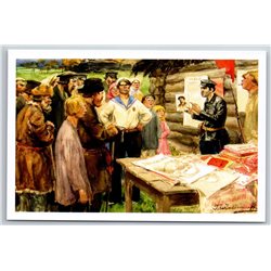 Agitation for Soviet power in the village Socialist Realism Russian Postcard