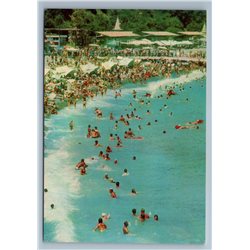 YALTA CRIMEA Golden Beach People Sweemmers Sea Coast Old Vintage Postcard