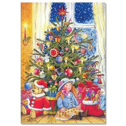 Toys Dolls and Teddy Bear under Christmas Tree EVE Holiday Russian NEW Postcard