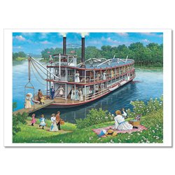 Steamer on the river Motor ship Journey Landscape Picnic Russian Postcard