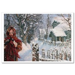 WOMAN in Shawl Peasant House Winter Russian Ethnic by Zhdanov Modern Postcard