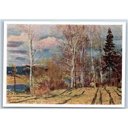1960 RUSSIAN LANDSCAPE Forest Birch grove by River Spring USSR Vintage Postcard