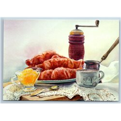 COFFEE TIME Mill Cup Jam Croissants French Breakfast Food New Unposted Postcard