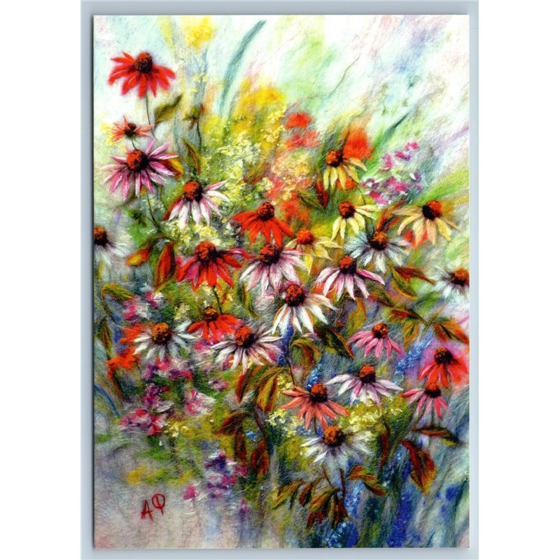 FLOWERS Echinacea Bouquet Pictures ART of Wool New Unposted Postcard