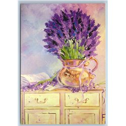 LAVENDER BOUQUET Flowers on dresser Poetry Provence Style New Unposted Postcard