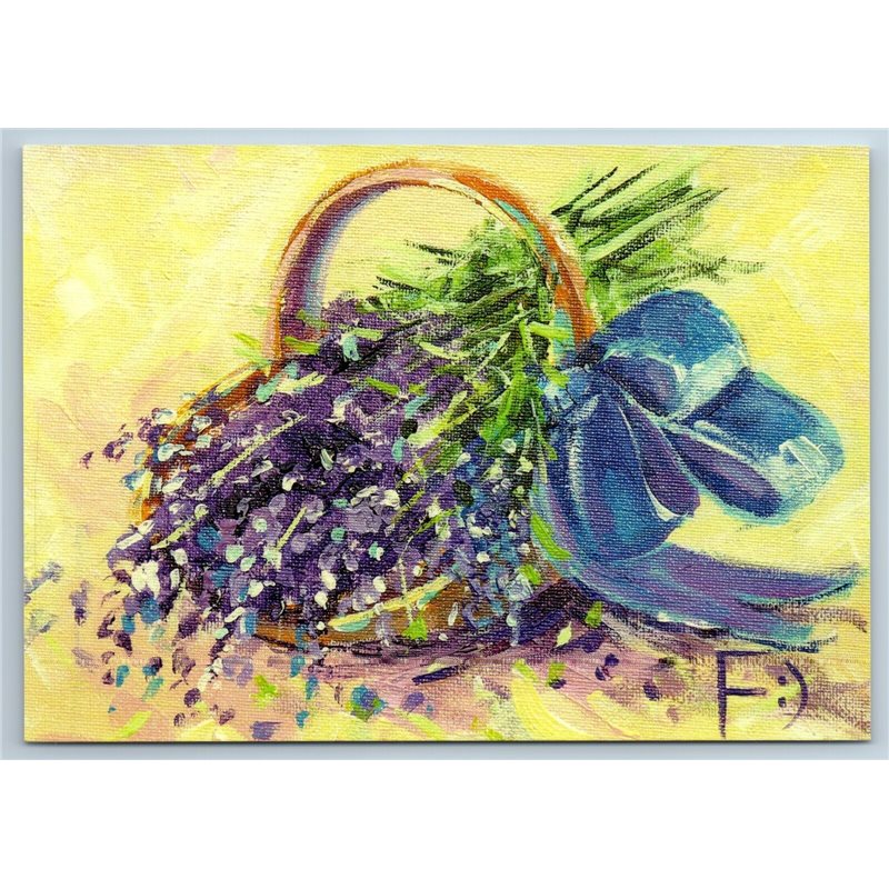 LAVENDER Flowers in a Small Basket Provence Style New Unposted Postcard