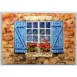 VILLAGE WINDOW to the Garden Peasant Flowers New Unposted Postcard